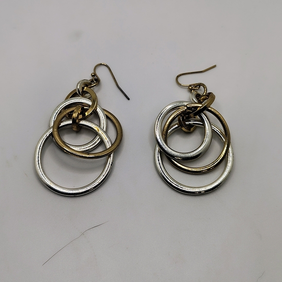 Elegant Gold and Silver Hoop Earrings - Picture 2 of 2